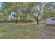 Expansive backyard with lush green grass, mature trees and a treehouse at 352 Harlan Ave, Lake Helen, FL 32744