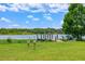 Picturesque waterfront view featuring a private dock and native birds in a serene setting at 5366 N Lake Farms Rd, De Leon Springs, FL 32130