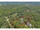 Aerial view of a wooded property featuring a pool, mature trees, and lush greenery at 712 S Timberlane Dr, New Smyrna Beach, FL 32168