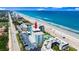 Aerial shot of oceanfront condo with arrow, revealing its prime beachfront location and resort-style amenities at 915 Ocean Shore Blvd # 8010, Ormond Beach, FL 32176