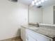 Bathroom vanity features a granite countertop and classic white cabinetry at 1 Oceans West Blvd # 2A1, Daytona Beach, FL 32118