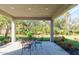Relaxing covered patio with views of the lush landscaped backyard and tropical foliage at 112 Chelsea Place Ave, Ormond Beach, FL 32174