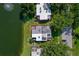 Aerial view of the property showcasing its proximity to a serene lake and highlighting the home's unique roof at 152 Sweetgum Ln, Port Orange, FL 32129