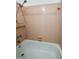 Neutral bathroom features a showerhead, faucet handle, soap holder, and safety bar for accessibility at 152 Sweetgum Ln, Port Orange, FL 32129