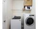 Laundry room featuring front loading washer and dryer and shelving for storage at 218 Wellington Woods Ave, Deland, FL 32724