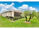 Beautifully landscaped backyard featuring a lush lawn, mature trees, and a screened lanai at 241 Old Moss Cir, Deland, FL 32724