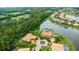 Aerial view of an estate with mature trees, waterfront views, meticulous landscaping, and fountains at 3592 Grande Tuscany Way, New Smyrna Beach, FL 32168