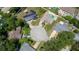 Aerial view of a cul-de-sac shows homes with mature trees, driveways, and well-maintained lawns and landscape at 833 Lucerne Cir, Ormond Beach, FL 32174