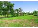 Green backyard features mature trees and partial golf course view, enhanced by professional landscaping at 978 Victoria Hills S Dr, Deland, FL 32724