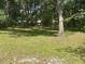 Large backyard featuring mature trees, providing shade and privacy, with building in the background at 2380 Spring Hollow Drive, Orange City, FL 32763
