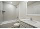 Bathroom featuring sleek single sink vanity and a shower and tub combo at 3121 Canterbury St, Deltona, FL 32738