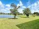 Lush backyard featuring a serene lake view and mature trees enhancing the property's appeal at 422 Armoyan Way, New Smyrna Beach, FL 32168