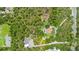 Expansive aerial view of a private estate featuring a pool, surrounded by lush greenery and secluded landscaping at 43350 Natchez St, Deland, FL 32720