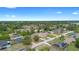 An aerial view of a neighborhood showcasing residential streets and mature trees at 510 Apollo Ave, Deltona, FL 32725