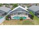 Aerial view of a private screened-in pool and patio area in the backyard at 824 Casterton Cir, Davenport, FL 33897