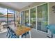 Screened patio with wood dining set and backyard access overlooking the lawn at 1018 River Falls Cir, Deland, FL 32720