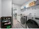 Well-organized laundry room features modern appliances, a granite countertop, and ample shelving for storage at 1094 Lolita St, Orange City, FL 32763