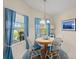 Charming dining area featuring a round table, blue accents, a window view, and a cozy, inviting atmosphere at 123 Wood Ibis Ct, Daytona Beach, FL 32119
