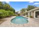 Backyard view of a sparkling pool with brick paver surround, and steps for easy access at 1261 Burning Tree Ln, Winter Park, FL 32792