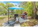 Backyard grilling area featuring a grill, an umbrella for shade, and mature trees at 1455 Whitewood Dr, Deltona, FL 32725