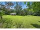 Enjoy a large, grassy backyard with a red shed great for storage and organization at 2950 Ragis Rd, Edgewater, FL 32132