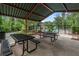 Covered picnic area with tables and benches, located near the pool and landscaping at 31 Abacus Ave, Ormond Beach, FL 32174