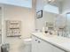 Well-lit bathroom features a vanity with sink, toilet, and seashell-themed towels at 456 Sea Duck Dr, Daytona Beach, FL 32119