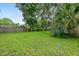 Lush green backyard with mature trees and privacy fence, offering a peaceful retreat at 812 Faulkner St, New Smyrna Beach, FL 32168