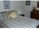 Comfortable bedroom featuring a wooden headboard bed with patterned bedding, a dresser, and neutral walls at 942 Lemon Bluff Rd, Osteen, FL 32764