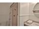 A bathroom with a shower, toilet, vanity, and towel at 1017 Chippewa Trl, Daytona Beach, FL 32117