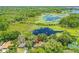 Aerial view of a home near a picturesque lake surrounded by verdant trees at 2163 Fireside Rd, Deltona, FL 32738
