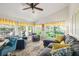 Bright living room with large windows, plush seating, and ceiling fan at 2163 Fireside Rd, Deltona, FL 32738