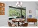 Cozy dining area with bay window overlooking the pool and lush greenery at 2825 S Asciano Ct, New Smyrna Beach, FL 32168
