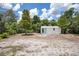 A storage shed sits amongst mature trees in this spacious backyard at 2831 Fifer Dr, Deltona, FL 32738