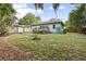 Spacious backyard with a wood deck, privacy fence, and mature trees at 431 S Stone St, Deland, FL 32720