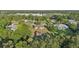 An aerial view shows the home with mature trees surrounding the property providing ample shade at 5759 Dogwood Rd, Port Orange, FL 32127