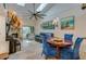 Open-concept living area with vaulted ceilings, skylights, and a stone fireplace creating a warm and inviting space at 955 Grayling Ct # B, Port Orange, FL 32127