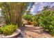 Backyard lush landscaping, bamboo accents and stone pathways offer a serene outdoor retreat at 1131 Lemonwood Ave, Deland, FL 32724