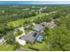 Aerial view displays numerous houses backing onto a green space and a powerline corridor at 15 Cambridge Trce, Ormond Beach, FL 32174