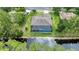 Aerial view of a private backyard featuring a screened-in pool and tranquil creek access at 3428 Saltee Cir, Ormond Beach, FL 32174
