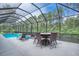 The screened patio offers a dining area and a lounge area by the pool for relaxation and entertaining at 3428 Saltee Cir, Ormond Beach, FL 32174