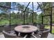 Screened patio features a dining table with seating for six and views of the surrounding nature at 3428 Saltee Cir, Ormond Beach, FL 32174