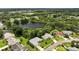 An aerial view showing homes surrounding a peaceful lake, framed by lush trees and verdant lawns at 3776 Sweet Grove Ct, Port Orange, FL 32129