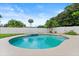 Beautiful pool with clean water, surrounded by a manicured lawn and white fence at 4638 Saxon Dr, New Smyrna Beach, FL 32169