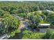 A picturesque aerial view showcases a charming home with waterfront access and a private boat dock at 28432 Tammi Dr, Tavares, FL 32778