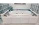 Bright bathroom with a large soaking tub and blue glass block accents at 2719 Brookline Ave, New Smyrna Beach, FL 32168