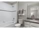 Clean bathroom with a shower/tub combo and granite countertop at 3785 Voyageurs Ct, Apopka, FL 32712