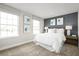 Comfortable bedroom featuring a blue accent wall, white bedding, and natural light, offering a peaceful retreat at 5008 Balsam Falls Rd, Deland, FL 32724