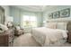 Bright bedroom features large windows, tray ceiling, and neutral decor with a comfortable sitting area at 1628 Covey Rise Ter, Winter Haven, FL 33884