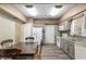 Eat-in kitchen featuring tile backsplash, stainless steel sink, and white appliances at 3200 Se 34Th St, Ocala, FL 34471